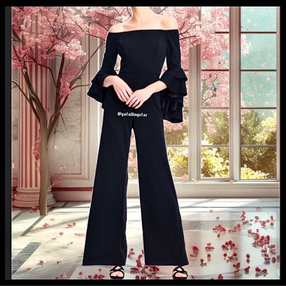 Adrianna Papell Off Shoulder Flounce Sleeve Jumpsuit